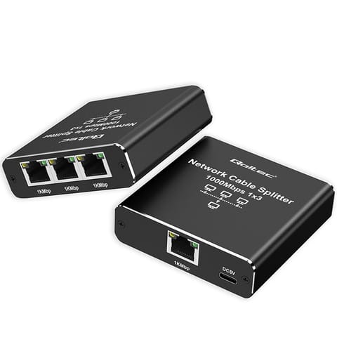 ⁨Qoltec Rozdzielacz Splitter Ethernet mini SWITCH 1x3 RJ45 | 1000Mb/s | USB-C | Aluminium⁩ w sklepie Wasserman.eu