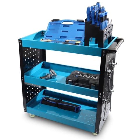 ⁨Wózek Warsztatowy z 3 półkami i ścianą perforowaną idealny dla majsterkowicza⁩ w sklepie Wasserman.eu