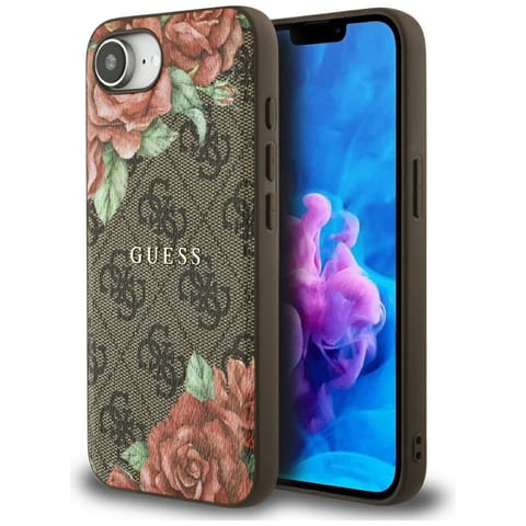 ⁨Etui Guess 4G Flowers Print MagSafe do   iPhone 16e brązowy⁩ w sklepie Wasserman.eu
