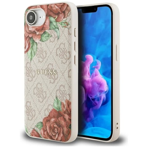 ⁨Etui Guess 4G Flowers Print MagSafe do   iPhone 16e różowy⁩ w sklepie Wasserman.eu