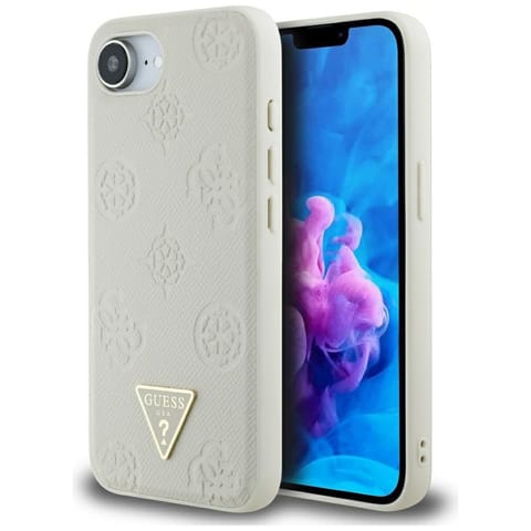⁨Etui Guess Grained Hot Stamp Peony       Triangle Logo MagSafe do iPhone 16e beżowy⁩ w sklepie Wasserman.eu