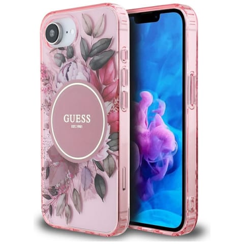 ⁨Etui Guess IML Flowers MagSafe do iPhone 16e różowy⁩ w sklepie Wasserman.eu