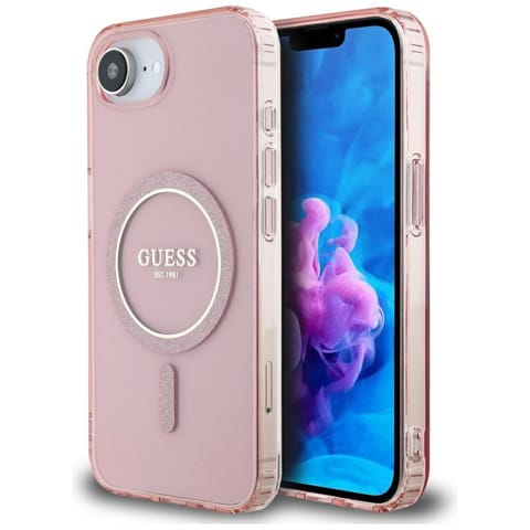 ⁨Etui Guess IML Glitter Circle MagSafe do iPhone 16e różowy⁩ w sklepie Wasserman.eu