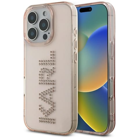 ⁨Etui Karl Lagerfeld IML Rhinestones Logo do iPhone 16 Pro różowy⁩ w sklepie Wasserman.eu