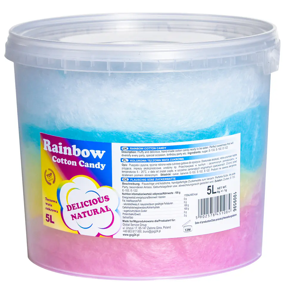 ⁨Kolorowa tęczowa wata cukrowa Rainbow Cotton Candy 5L⁩ w sklepie Wasserman.eu