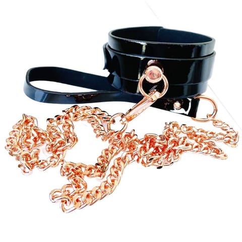 ⁨Kinky Diva set High Gloss O-Ring Collar+Leash Black/Rose Gold⁩ at Wasserman.eu