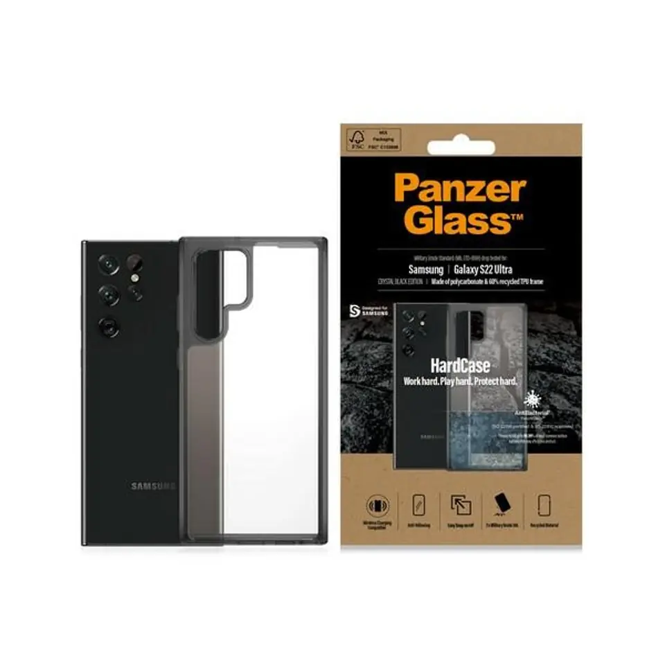 ⁨PanzerGlass HardCase Samsung S22 Ultra G908 Antibacterial Military grade clear⁩ at Wasserman.eu