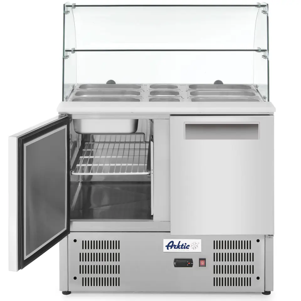 ⁨2-door salad refrigeration table with glass extension for 2x GN1/1 3x GN 1/6 247 l - Hendi 236185⁩ at Wasserman.eu
