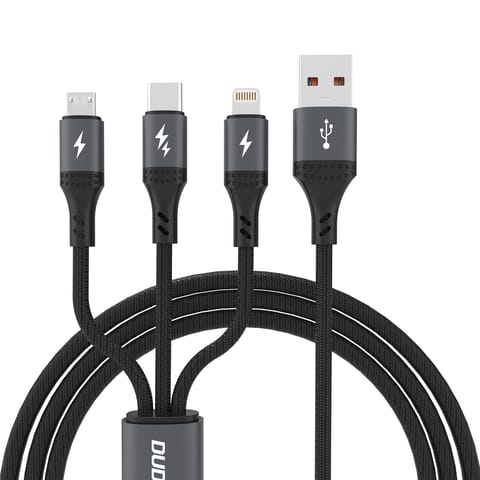 3w1 Kabel przewód 60W USB-A - MicroUSB USB-C iPhone Lightning 1.2m - czarna w sklepie Wasserman.eu
