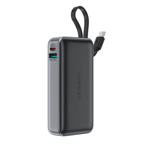 Powerbank 10000mAh PD30W z wbudowanym kablem USB-C - czarny w sklepie Wasserman.eu