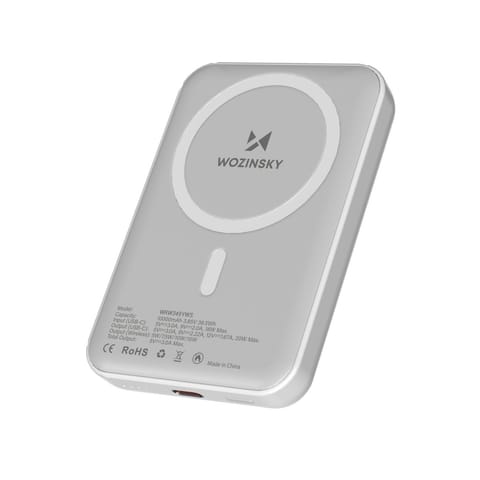 ⁨Powerbank magnetyczny 10000 mAh z kablem USB-C 25 cm - biały⁩ w sklepie Wasserman.eu