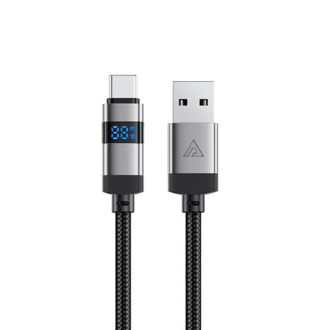 ⁨Kabel przewód USB-A - USB-C z wyświetlaczem 480Mb/s 66W 1.2m - czarny⁩ w sklepie Wasserman.eu