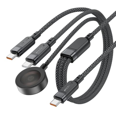 ⁨3w1 Kabel przewód USB-C - 2x USB-C / ładowarka Apple Watch Qi 480Mb/s 100W 1.2m - czarny⁩ w sklepie Wasserman.eu