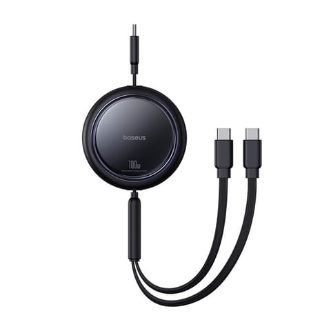⁨Kabel przewód zwijany USB-C - 2 x USB-C Bright Mirror Series 100W 1m - czarny⁩ w sklepie Wasserman.eu