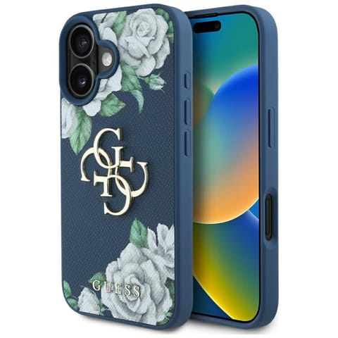 ⁨Etui Guess Grained Roses Big 4G logo do  iPhone 16 niebieski⁩ w sklepie Wasserman.eu