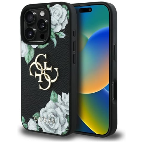 ⁨Etui Guess Grained Roses Big 4G logo do  iPhone 16 Pro czarny⁩ w sklepie Wasserman.eu
