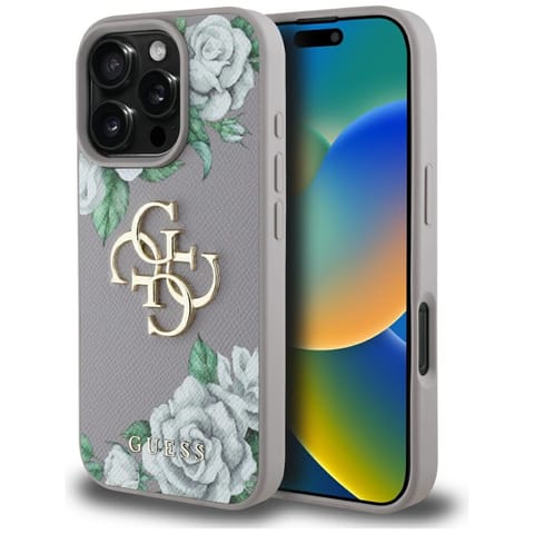 ⁨Etui Guess Grained Roses Big 4G logo do  iPhone 16 Pro Max fioletowy⁩ w sklepie Wasserman.eu