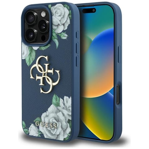 ⁨Etui Guess Grained Roses Big 4G logo do  iPhone 16 Pro niebieski⁩ w sklepie Wasserman.eu