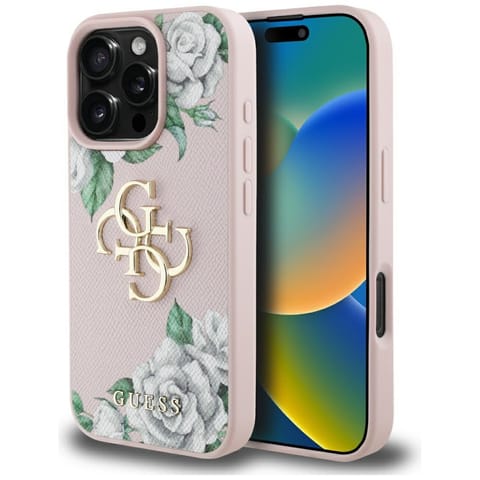 ⁨Etui Guess Grained Roses Big 4G logo do  iPhone 16 Pro różowy⁩ w sklepie Wasserman.eu