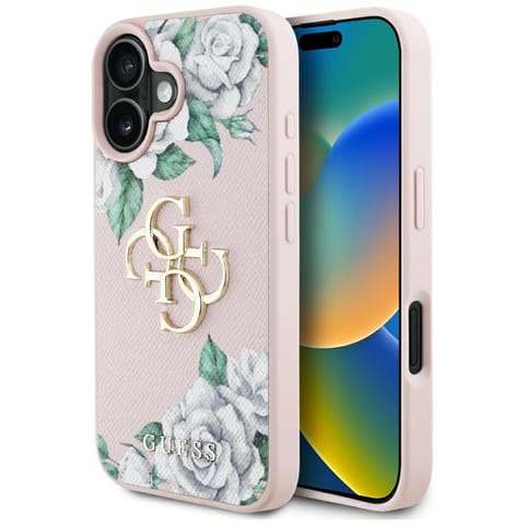 ⁨Etui Guess Grained Roses Big 4G logo do  iPhone 16 różowy⁩ w sklepie Wasserman.eu
