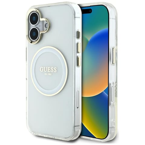 ⁨Etui Guess IML Metal Colored Circle      Classic Logo MagSafe do iPhone 16 biały⁩ w sklepie Wasserman.eu
