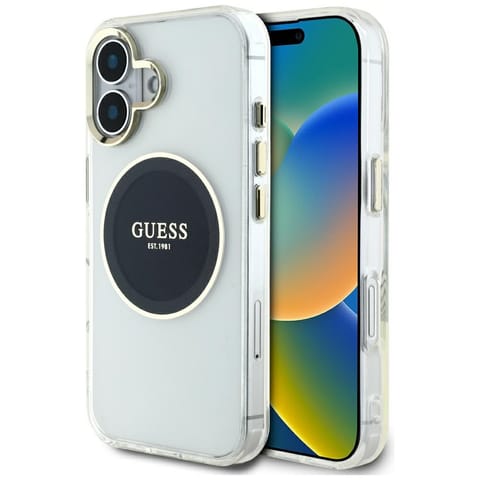 ⁨Etui Guess IML Metal Colored Circle      Classic Logo MagSafe do iPhone 16 czarny⁩ w sklepie Wasserman.eu