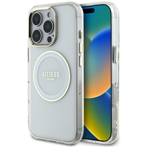⁨Etui Guess IML Metal Colored Circle      Classic Logo MagSafe do iPhone 16 Pro biały⁩ w sklepie Wasserman.eu
