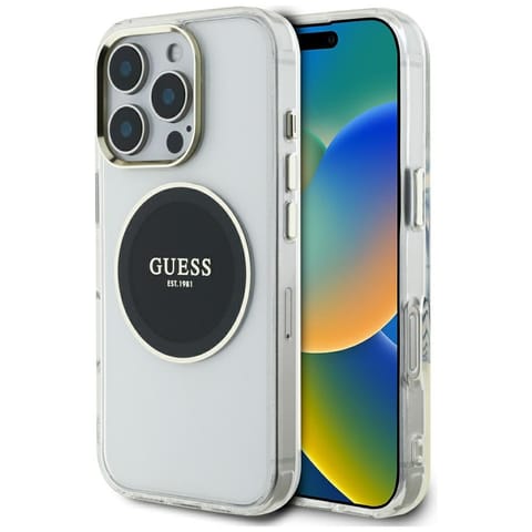 ⁨Etui Guess IML Metal Colored Circle      Classic Logo MagSafe do iPhone 16 Pro Max czarny⁩ w sklepie Wasserman.eu