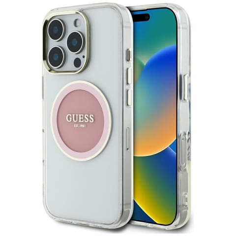 ⁨Etui Guess IML Metal Colored Circle      Classic Logo MagSafe do iPhone 16 Pro różowy⁩ w sklepie Wasserman.eu