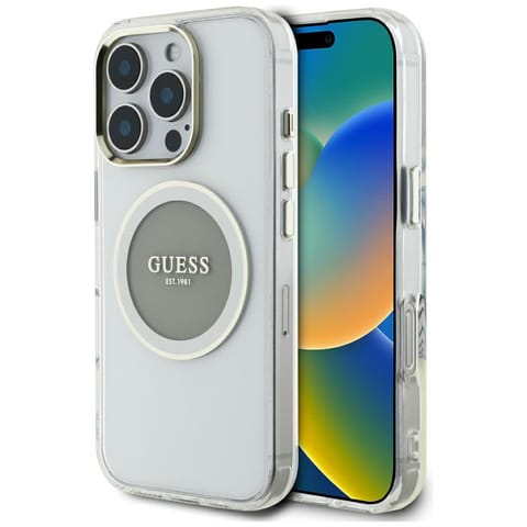 ⁨Etui Guess IML Metal Colored Circle      Classic Logo MagSafe do iPhone 16 Pro Max szary⁩ w sklepie Wasserman.eu
