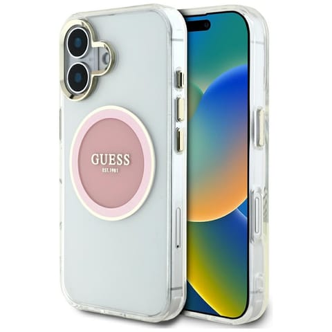 ⁨Etui Guess IML Metal Colored Circle      Classic Logo MagSafe do iPhone 16 różowy⁩ w sklepie Wasserman.eu