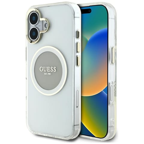 ⁨Etui Guess IML Metal Colored Circle      Classic Logo MagSafe do iPhone 16 szary⁩ w sklepie Wasserman.eu