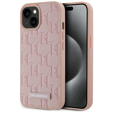 ⁨Etui Karl Lagerfeld Leather Monogram     Metal Logo MagSafe do iPhone 15 różowy⁩ w sklepie Wasserman.eu