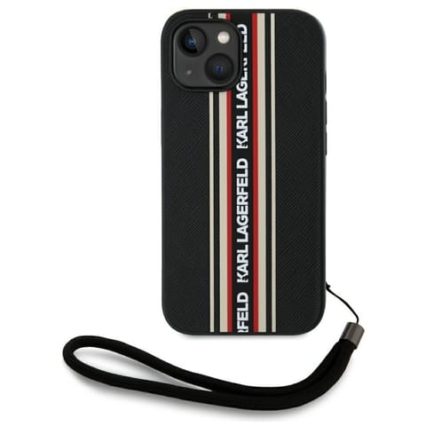 ⁨Etui Karl Lagerfeld Saffiano Athleisure  Stripes Cord do iPhone 15 czarno-czerwony⁩ w sklepie Wasserman.eu