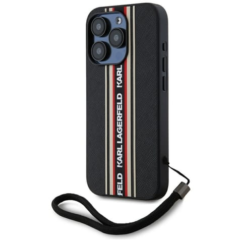 ⁨Etui Karl Lagerfeld Saffiano Athleisure  Stripes Cord do iPhone 15 Pro Max czarno-czerwony⁩ w sklepie Wasserman.eu