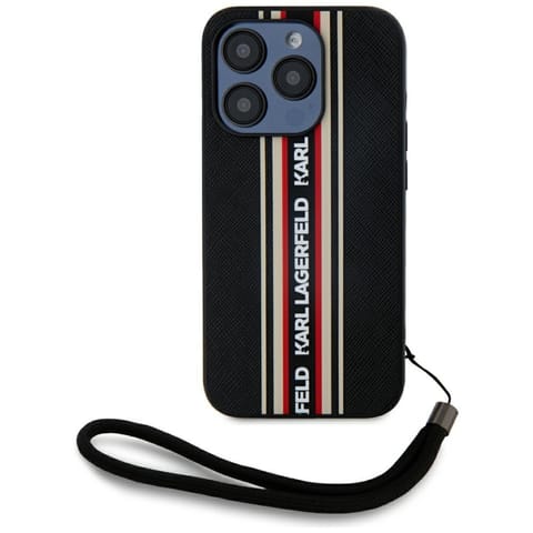 ⁨Etui Karl Lagerfeld Saffiano Athleisure  Stripes Cord do iPhone 15 Pro czarno-czerwony⁩ w sklepie Wasserman.eu