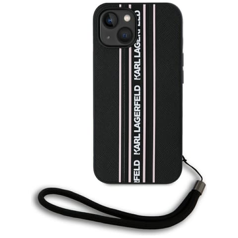 ⁨Etui Karl Lagerfeld Saffiano Athleisure  Stripes Cord do iPhone 15 czarno-różowy⁩ w sklepie Wasserman.eu