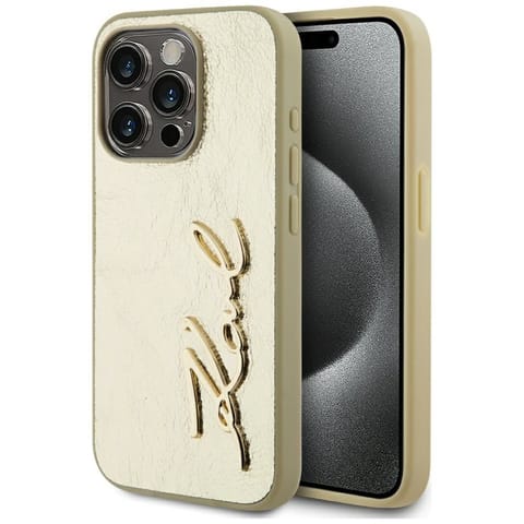 ⁨Etui Karl Lagerfeld Wrinkled Metal       Signature do iPhone 15 Pro Max złoty⁩ w sklepie Wasserman.eu