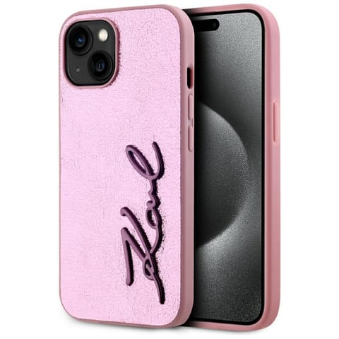 ⁨Etui Karl Lagerfeld Wrinkled Metal       Signature do iPhone 15 różowy⁩ w sklepie Wasserman.eu