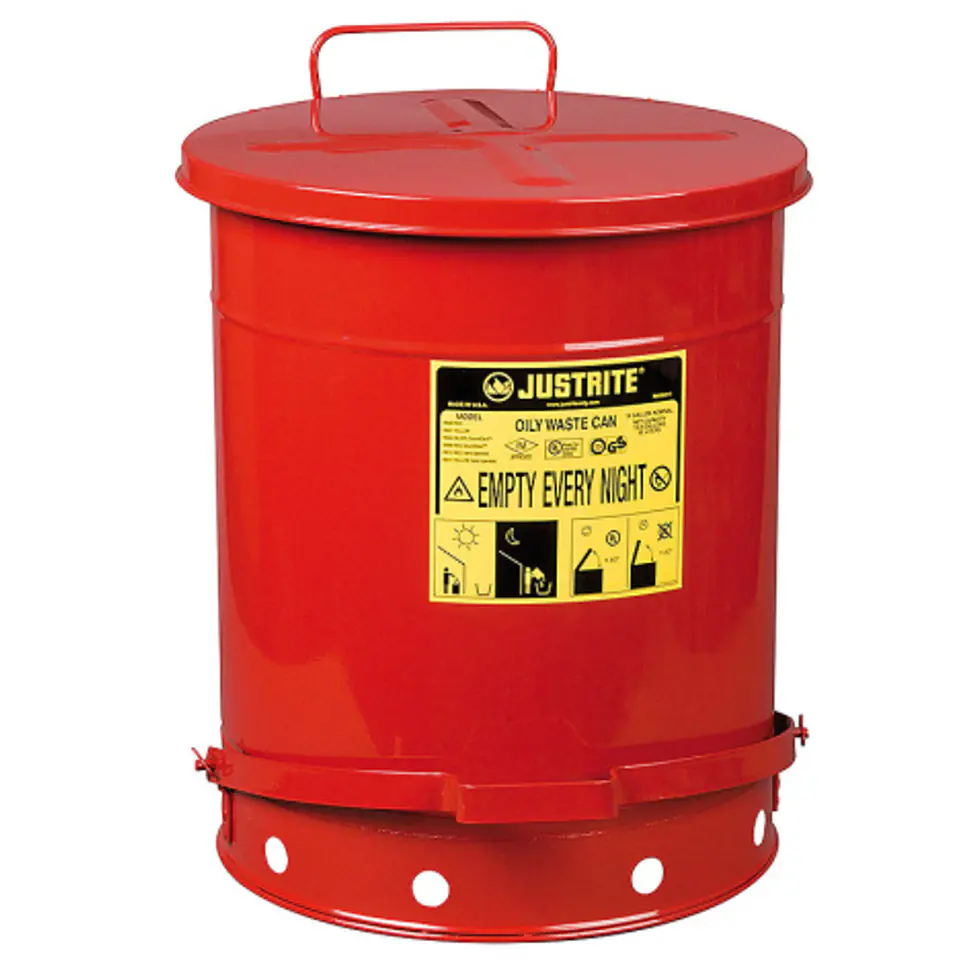 ⁨Waste bin for flammable waste and oily rag wipes - FM / UL approvals 53L⁩ at Wasserman.eu