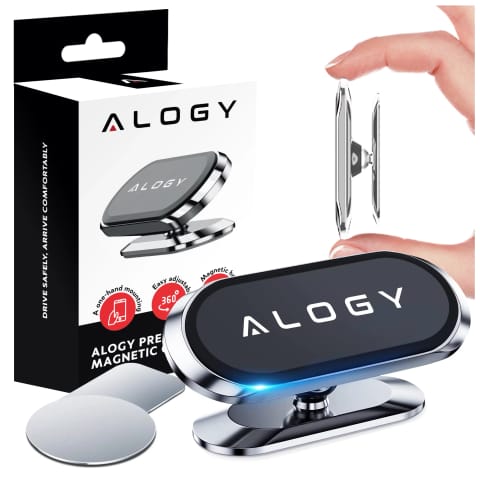 ⁨Uchwyt magnetyczny samochodowy Alogy do auta uniwersalny do telefonu na kokpit do deski Srebrny⁩ w sklepie Wasserman.eu