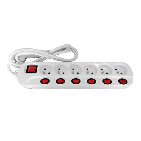 ⁨Power strip "Multiswitch", 6 2P+Z sockets, cable 3x1.0mm?, length 1.5m, with illuminated circuit breakers: main double-track and separate switches of each socket. Thermal switch. 10A/230 VAC⁩ at Wasserman.eu