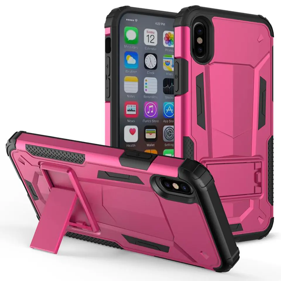 ⁨Zizo Hybrid Transformer Cover - Pancerne etui iPhone X z podstawką (Hot Pink/Black)⁩ w sklepie Wasserman.eu