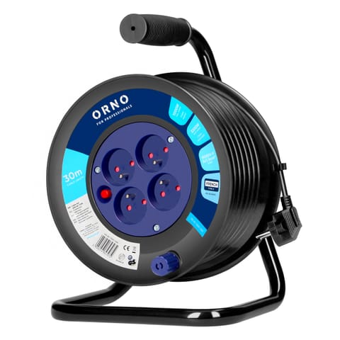 ⁨Przedłużacz bębnowy, 4 gniazda 2P+Z, kabel PVC H05VV-F 3x1.5mm2, 30m, termik, przesłony torów prądowych⁩ w sklepie Wasserman.eu
