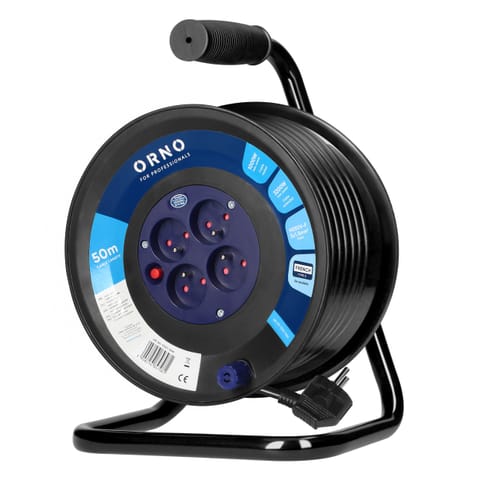 ⁨Przedłużacz bębnowy, 4 gniazda 2P+Z, kabel PVC H05VV-F 3x1.5mm2, 50m, termik, przesłony torów prądowych⁩ w sklepie Wasserman.eu