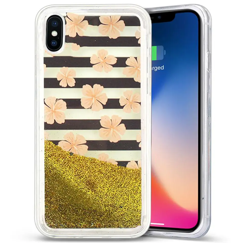 ⁨Zizo Liquid Glitter Star Case - Etui iPhone X (Pink Flowers)⁩ at Wasserman.eu