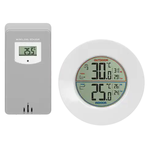 ⁨Bezprzewodowa stacja pogodowa z pomiarem temperatury zewnętrznej i wewnętrznej, biało-szara⁩ w sklepie Wasserman.eu