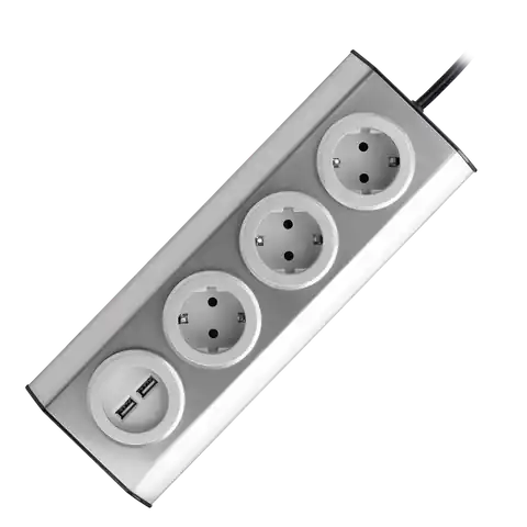 ⁨Gniazdo meblowe, kuchenne  z ładowarką USB, montowane na rzepy z przewodem 1,5m - 3x2P+Z schuko, 2xUSB, INOX z przewodem 1,5m.⁩ w sklepie Wasserman.eu