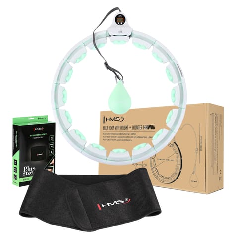 ⁨ZESTAW HULA HOP HHW06 GREEN Z PIŁKĄ GRAWITACYJNĄ I LICZNIKIEM HMS + PAS BR163 BLACK⁩ w sklepie Wasserman.eu