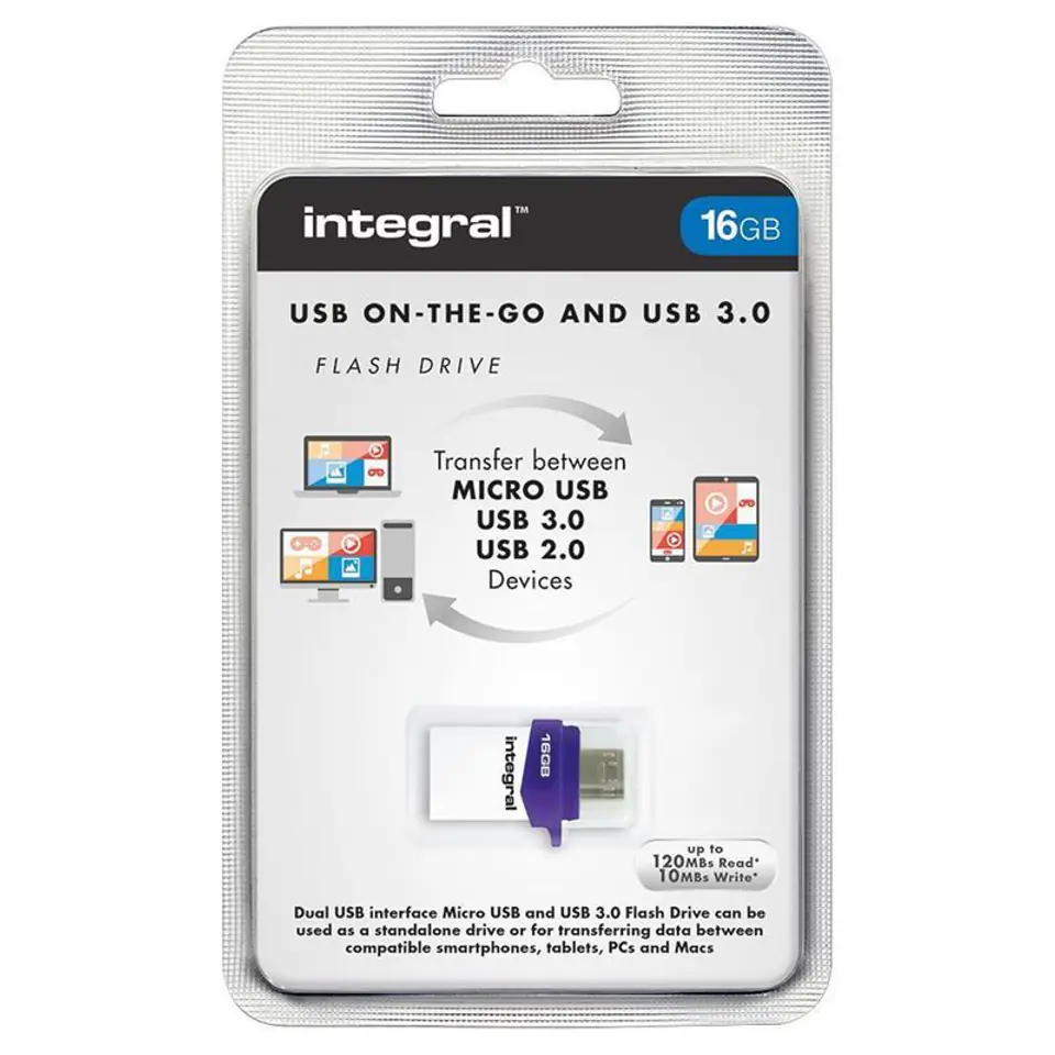 ⁨Integral Micro Fusion Flash Drive - Dual USB 3.0 and micro USB OTG 16GB Flash Drive⁩ at Wasserman.eu